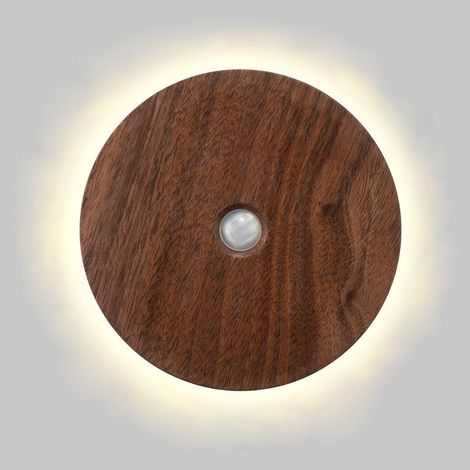Lampe murale LED batterie ronde en bois détecteur mouvement magnétique 3000K rechargeable (1/5)