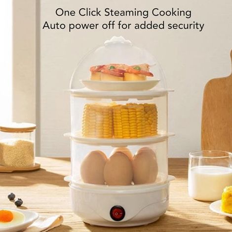 Cocedor de huevos de 3 capas，cocedor de huevos eléctrico multifuncional para hervir huevos，cocinar huevos al vapor，con control de un solo botón (1/4)