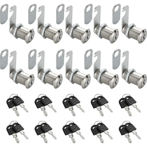 Lot de 10 serrures de boîte aux lettres, cylindre métallique de 30 mm en alliage de zinc avec 20 clés pour tiroir, armoire, penderie, boîte aux lettres