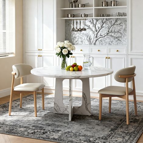 Conjunto mesa comedor redonda con 2 sillas MDF OKMYHOME (1/2)