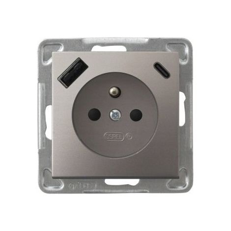 Prise électrique Ospel gp-1yzpusbac/m/23 avec chargeur USB A+C et mise à la terre (1/3)