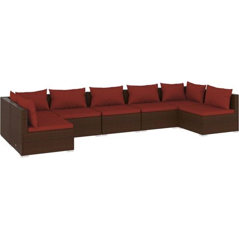 Set Divani da Giardino 7 pz con Cuscini in Polyrattan Marrone vidaXL (1/5)