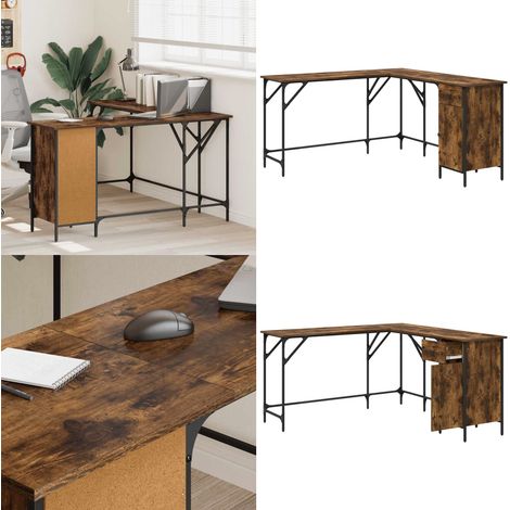Schreibtisch Räuchereiche 141x141x75 cm Holzwerkstoff - Holz Schreibtisch - Bürotisch - Schreibtisch L-form - Industriel Style - Wohnzimmer Tisch - Home & Living