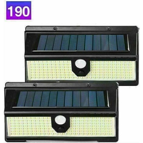 190 LED Lampe Solaire Extérieur, éclairage Solaire Extérieur avec Détecteur de Mouvement étanche Spot Solaire sans Fil Projecteur led Lumière Extérieur pour Jardin -2 Pack