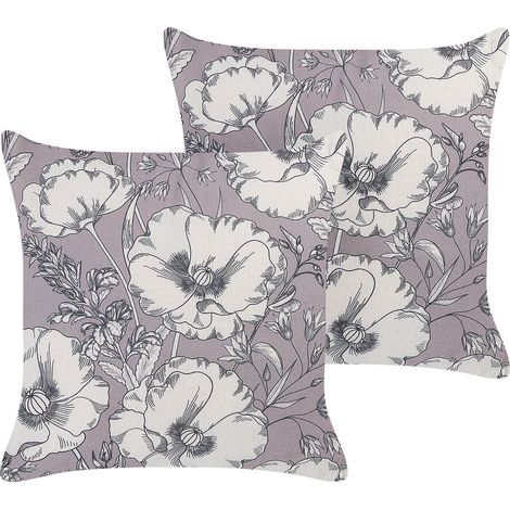 Set di 2 cuscini in poliestere grigio e bianco 45 x 45 cm con motivo a fiori Sophora
