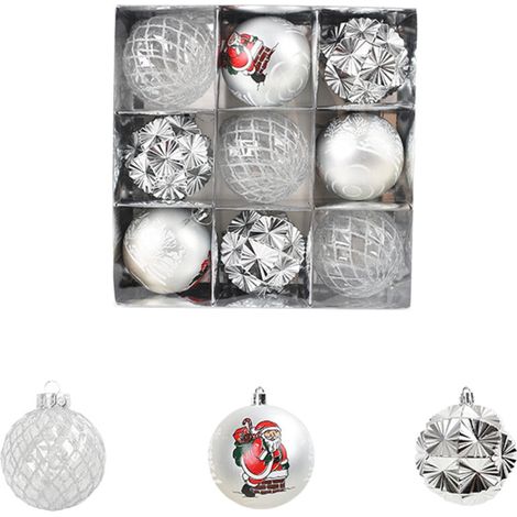 Ein Set aus 9 Weihnachtskugeln – 8 cm große, farbige Kunststoffkugeln, geeignet zum Dekorieren von Weihnachtsbäumen und Kränzen sowie als Weihnachtsgeschenk, mit vorinstallierten Aufhängeringen.