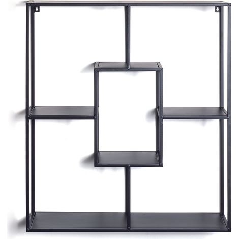 Etagère murale en métal laqué noir - Longueur 60 x Hauteur 70 x Profondeur 18 cm -PEGANE- (1/5)