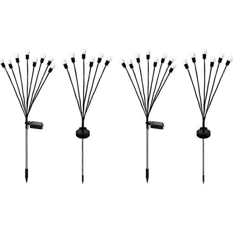 Lot de 4 lampes solaires de jardin, éclairage extérieur, guirlande lumineuse effet luciole pour terrasse et allée, lumière blanc chaud (1/5)