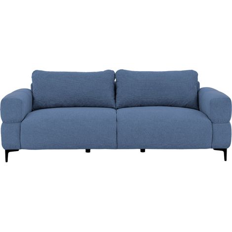 ELTON - Canapé droit tissu lisse 3 places Bleu (1/5)