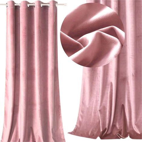 Rideau en velours 140×250 cm rose poudré avec œillets, prêt à poser, velours épais MORE&DECO