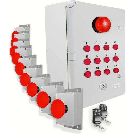 Système identification alerte sans-fil 300m - 9 boutons coup de poing Sirène Flash LEDs Télécommandes d'arrêt (DA600+) (1/5)