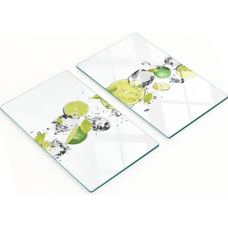 Tablas de cortar de cristal para cocina con estampado de lima y agua, 2 x 30 x 52 cm.