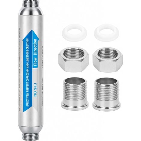 Filtre anti-calcaire pour douche G 3/4 en acier inoxydable réduit, adoucisseur d'eau, système de détartrage magnétique Inline pour éviter les dépôts de calcaire dans toute la maison, détartrant (1/5)