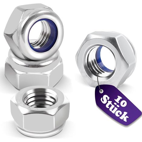 20 Stück Sechskantmuttern M10, Sicherungsmuttern Edelstahl Standard A2 - V2A rostfrei - Stopmuttern - Selbstsichernde Muttern - Klemmmuttern Schraubmutter (1/5)