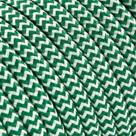 Fil Électrique Tissu Zébré Vert et Blanc 2x0,75mm² - Câble Électrique Textile de Qualité