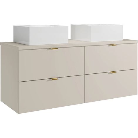 Mobile bagno sospeso con lavabo da appoggio quadrato Beige 120 cm - LAVENA (1/5)