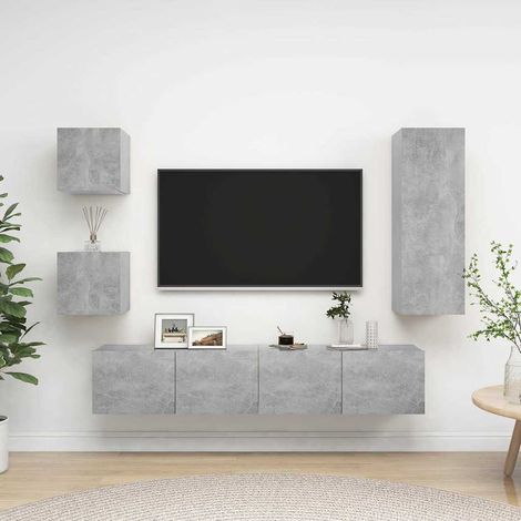 vidaXL Set muebles de salón TV 5 pzas madera ingeniería gris hormigón (1/5)