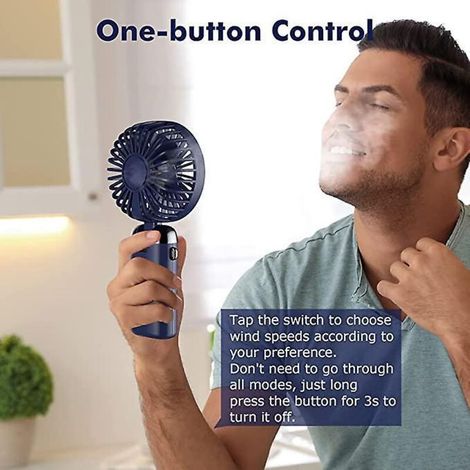 ventilateur Portatif, Bleu Mini Ventilateur Portable Rechargeable Par Usb, Petit Ventilateur De Poche 5 Vitesses Avec Base, Batterie 3000 Mah Vent (1/5)