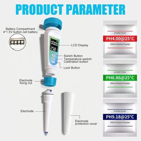 Lebensmittel pH Meter, professionelles pH Messgerät mit beleuchtetem LCD Bildschirm und ATC 0,01 hohe Präzision digitales pH Messgerät für Lebens (1/5)