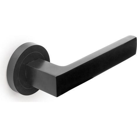 Emuca – Jeu de poignées de porte intérieure avec rosace D.50mm – Aluminium noir – Pour portes 35-45mm – Ressort de rappel inclus