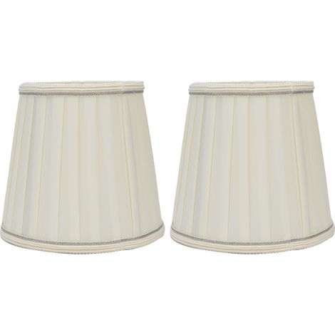 Abat-jour textile beige bord argenté – Style européen simple, pour lampe E14 à vis candlestick (2 abat-jour)