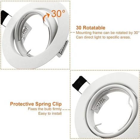 Lot de 10 Spots Encastrables GU10 Cadres de Montage Encastrables Blancs Rotatif Circulaire avec LED ou Halogènes avec Douilles GU10 Incluses (1/4)