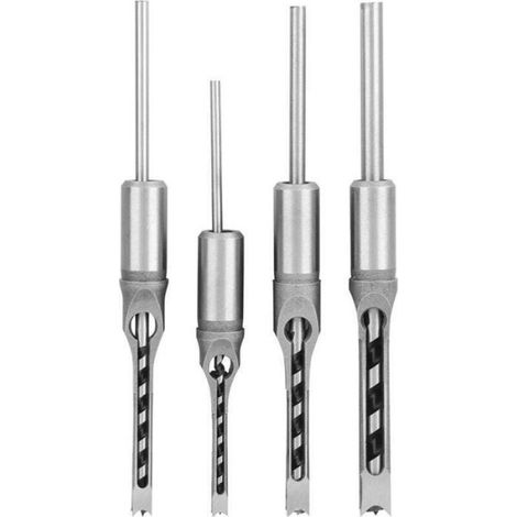 Foret Trou Carré - Bédane Creuse En Acier - Pour Bois Et Matériaux Souples - Diamètres 6,35 mm 7,94 mm 9,53 mm 12,7 mm - Lot De 4 (1/5)