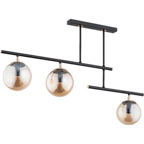 Alfa NOSCA Industrial Ceiling Pendant Lamp, Matte Black Metal & Antique Gold, 3 Gold-Tinted Glass Globe Shades, 3xE14 Max 10W, Dimmable, 55cm H, 88cm Wide