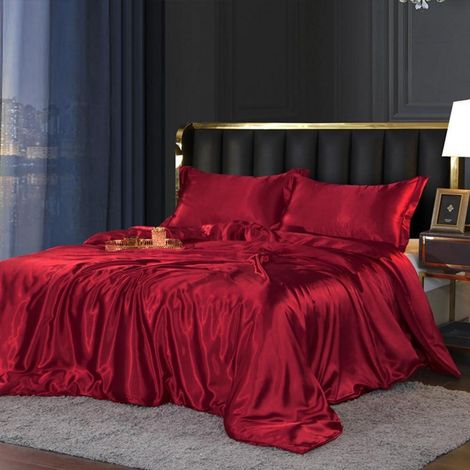 Bettwäsche-Set 220x240 cm Rot Glanzsatin mit Reißverschluss