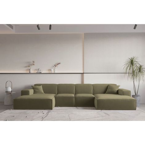 Wohnlandschaft U-Form CELES PREMIUM XS in Stoff Opera Velvet Olivgrün (1/2)