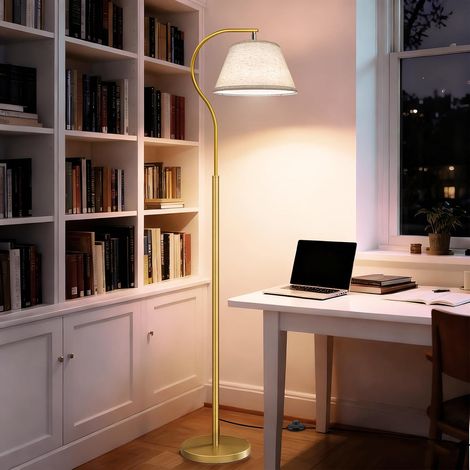 Lampadaire sur pied Salon, Lampadaire Arc avec abat-jour et Interrupteur à pied, Lampe salon Moderne avec Ampoule LED 9W, Lampe E27 170 cm pour Chambre, Bureau (Or) (1/5)