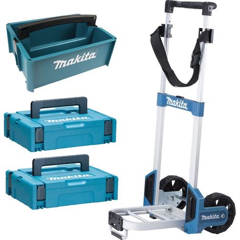 Makita Foldable MakPac Case Trolley Sack Truck + 2 x Makpac Cases + Tote Tray (1/3)