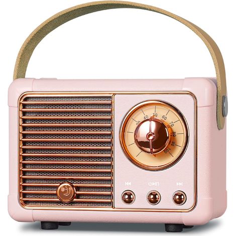 CSPARKV J-999 Mini altavoz portátil retro con Bluetooth, pequeño altavoz con radio FM y altavoz potente de 3 W, diafragma de graves, llamadas manos libres, altavoz vintage compatible con USB/TF/AUX (r (1/4)