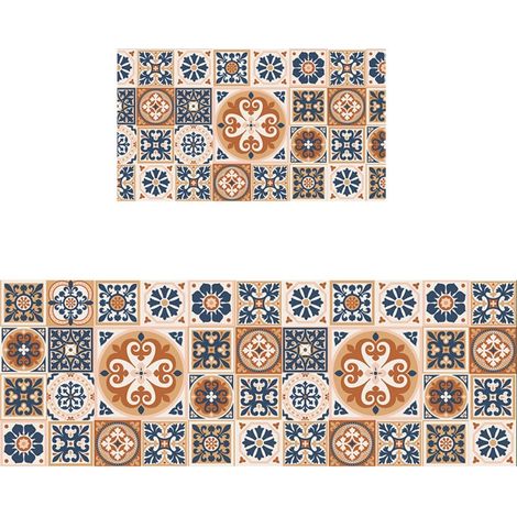 Ede Carreaux floraux orange, 50 x 20 cm (terre de diatomées) Tapis de sol spécialement conçu pour la cuisine : résistant aux taches, facile à nettoyer, à séchage rapide, en terre de diatomées, absorba (1/5)