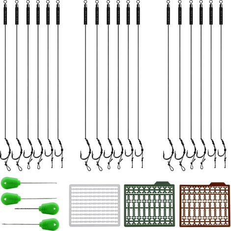 Kit di terminali per la pesca alla carpa, 18 pezzi con ami da carpa curvi e ardiglioni, ago per esca e fermo a rete per la pesca in acqua dolce e salata (6 8 10) (1/5)