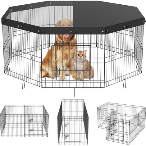Parc pour Chien 61 cm Enclos Lapin Chat Chiot avec Couverture Supérieure Clôture pour Petits et Moyens Animaux de Compagnie 8 Panneaux Grillagés Pliants en Métal pour Extérieur Intérieur Camping (1/5)