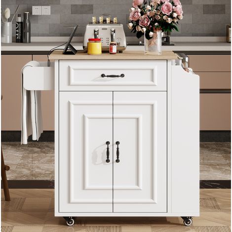 Isla de cocina rodante plegable 66 x 38 x 90 cm con cajón, almacenamiento, blanco HAVRYA (1/5)