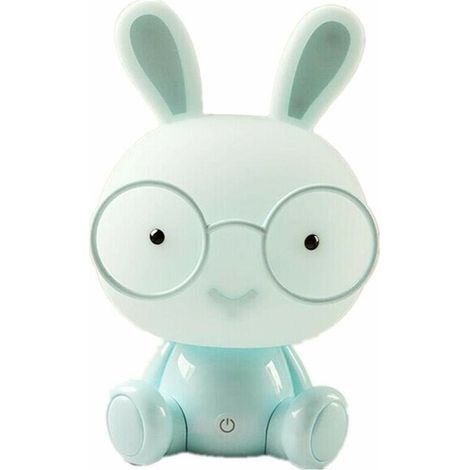 LED Bunny Night Light Tea Light Kids Lamps Eye Protection Emergency Light Touch Decoration Bedroom Bedside Table Mood Lighting, Blue (1/5)