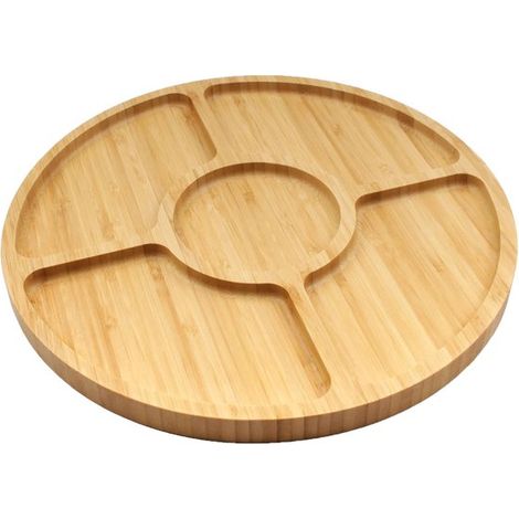 Bandejas para servir, Bandejas giratorias, Bandejas de bambú, Bandejas redondas, 25252,5 cm, entrantes, fruta, carne, pan, Color madera (1/5)