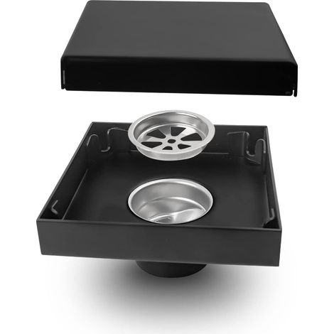 Siphon de sol carré noir en acier inoxydable, diamètre du trou de drainage 40 mm, résistant aux insectes et aux odeurs, utilisé pour le drainage (1/4)