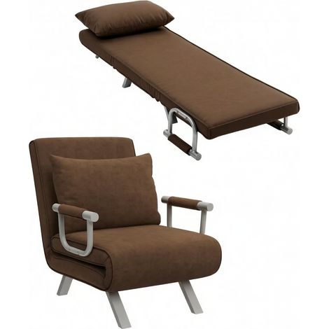 Fauteuil convertible 1 place en suédine marron avec structure métallique (1/5)