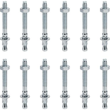 Lot de 12 Chevilles D'Ancrage Galvanisées pour Charges Lourdes Cheville Beton Goujon Ancrage M8 X 80 mm avec écrou et Rondelle (1/5)