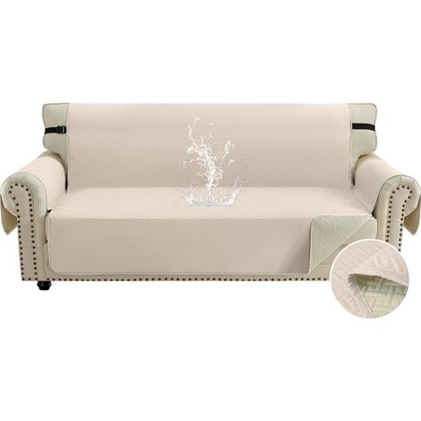 Sofabezug 3 Sitzer wasserdicht, rutschfest, mit Seitentaschen, beige (1/5)
