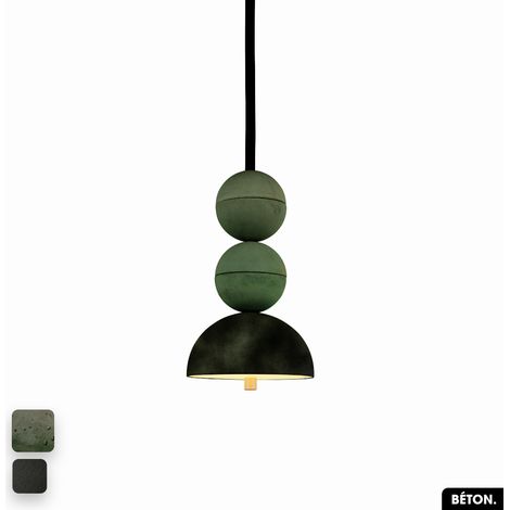 Lampe de suspension en béton velours - BOSFOR CONCRETE VELVET ASPERGE - OLIVE 2 BALLES LED 14W (1/2)