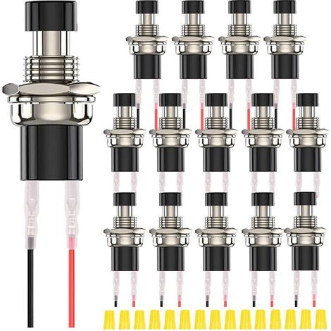 15 Stück 7 mm schwarze Mini-Rund-Drucktaster, 1 A 250 V AC, 2-polig, SPST, Ein/Aus, Momenttaster mit Verriegelungsanschlusskabeln und Anschlusskappe für Auto, Boot (1/5)