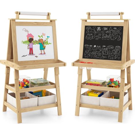 Cavalletto per bambini 3 in 1 59 x 50 x 117 cm: gioco creativo e pratico contenitore realizzato in MDF naturale 200011437