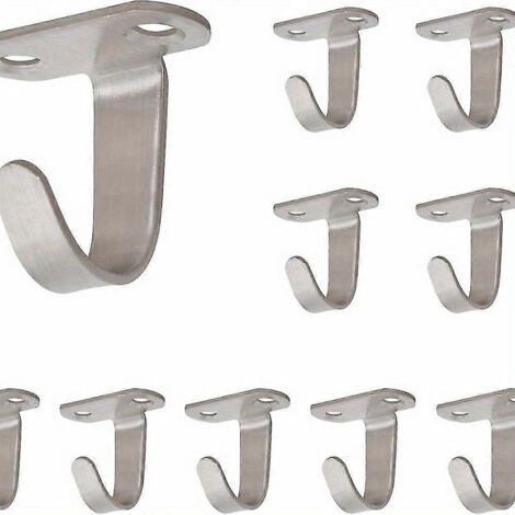 BARKBUSTERS Lot de 10 crochets de plafond à visser en acier inoxydable, crochets pour serviettes/peignoirs sous étagère, cintres robustes pour salle de bain, armoire ou garage. (1/5)