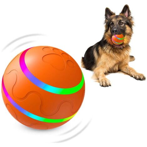 Balle interactive pour chien, balle à roulement automatique durable avec lampe torche LED, convient aux chiens de petite, moyenne et grande taille, rechargeable par USB, orange. (1/3)