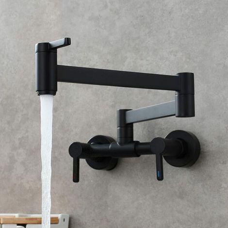 Robinet carré à trois interrupteurs pour bassin chaud et froid Robinet mitigeur de cuisine encastré dans le mur Robinet de salle de bain, noir (1/5)