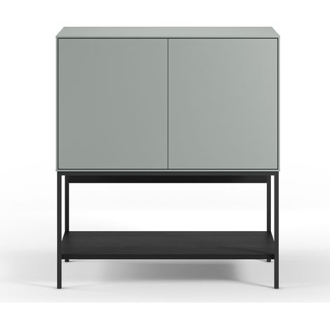 Buffet, meuble de rangement aspect bois avec 2 portes coloris Vert, pieds en métal noir -Longueur 80 x Profondeur 40 x Hauteur 90 cm (1/5)